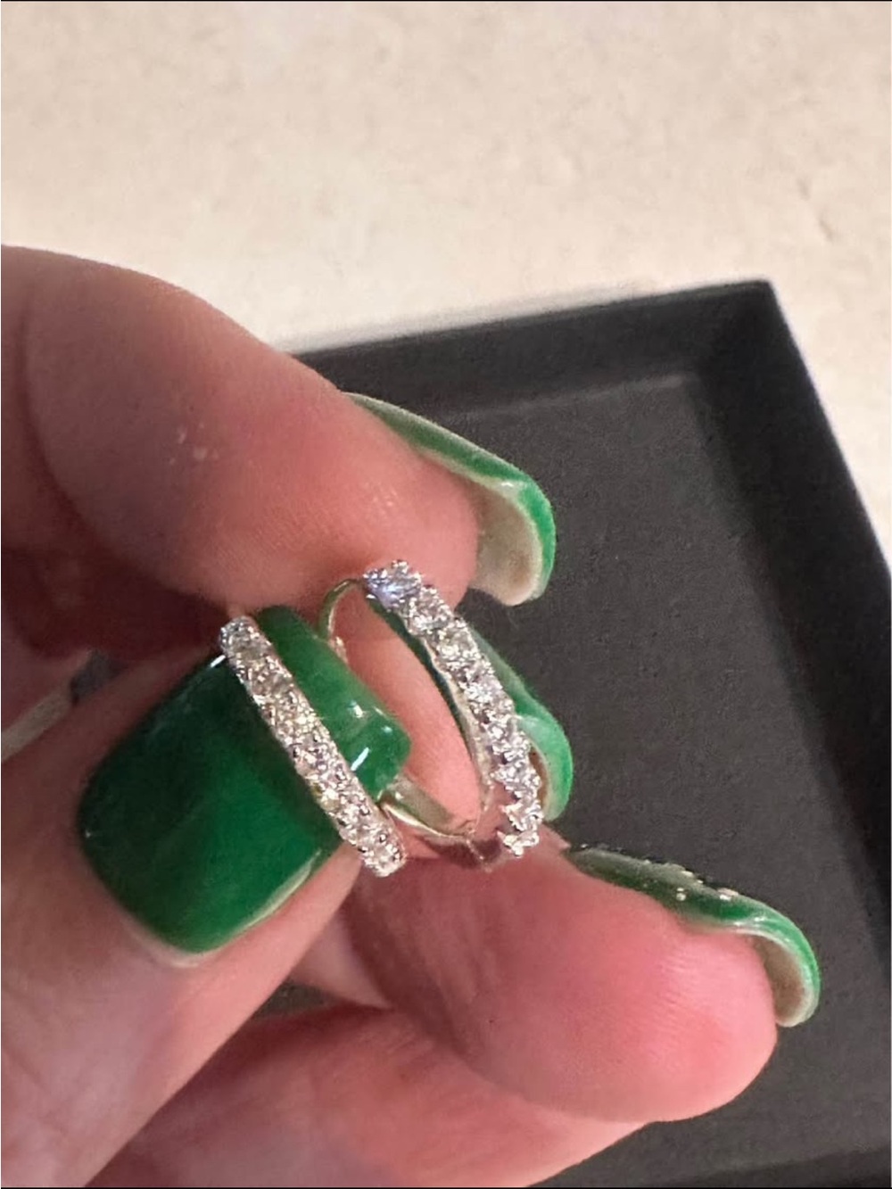 Silver Moissanite Hoop huggie Earrings